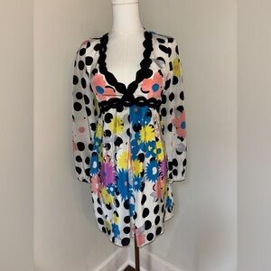 Floral Polka Dot Dress with Black Trim